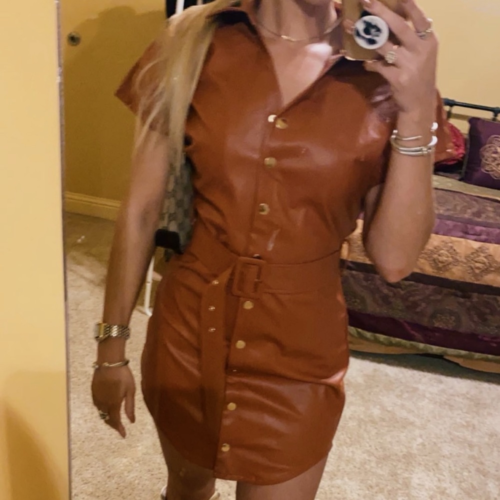 JUSTFAB LEATHER DRESS/ WORN ONCE/ SIZE S